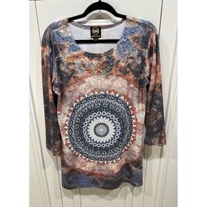 Ameri Mode‎ Tunic Lace Rhinestone Tie Dye Boho Hippie Mandala Granola